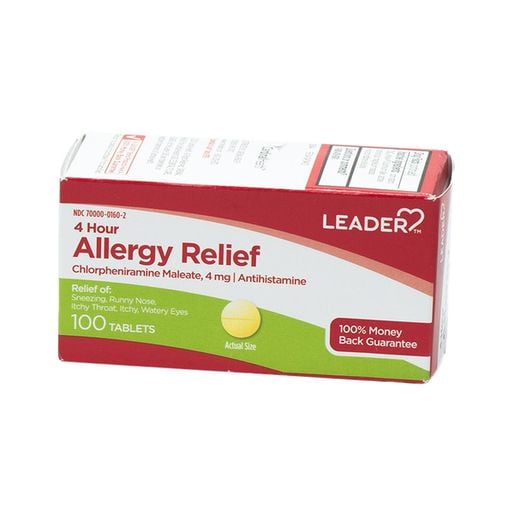 Leader Allergy Chlorpheniramine Maleate 4mg Tablets 100ct