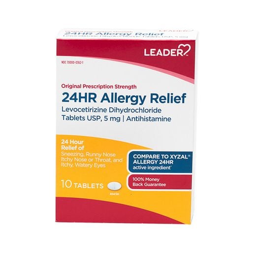 Leader Allergy Relief 24hr Levocetirizine Dihydrochloride 5mg Tablets 10ct