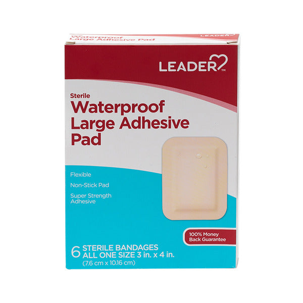 Leader Waterproof Large Adhesive Pads 3" x 4" 6ct