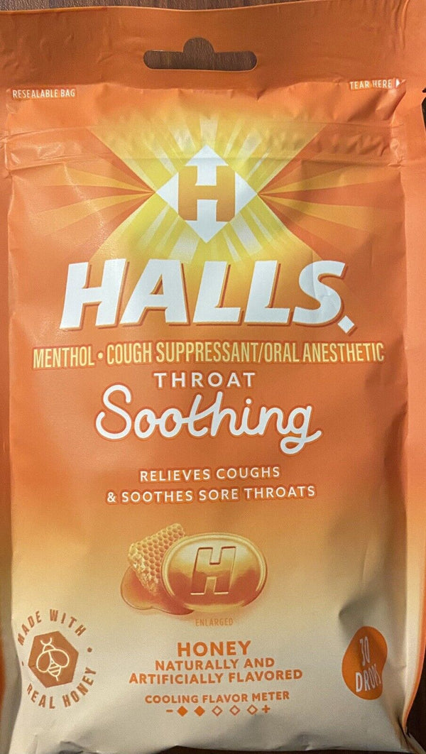 HALLS SOOTHES&RELIEVES HONEY DROPS X30