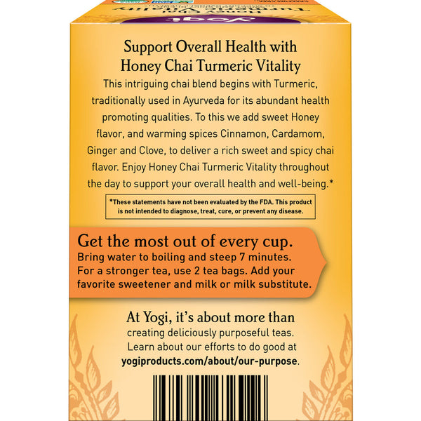 Yogi Tea Honey Chai Turmeric Vitality 16 Tea Bags