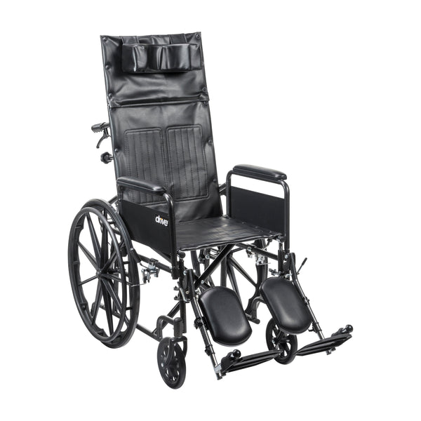 Drive Medical Silver Sport Full-Reclining Wheelchair, Full Arms, 18" Seat