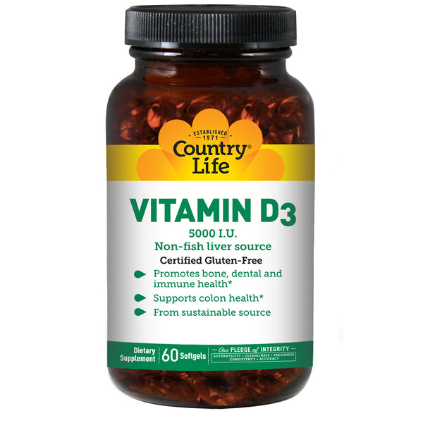 Country Life Vitamin D3, Non-Fish 5000 IU 60 Softgels