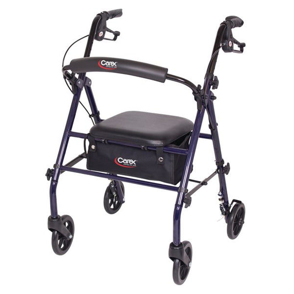 Carex Rollator Walker with Padded Seat, 6-inch Wheels, Cushioned Back Support, and Storage Pouch