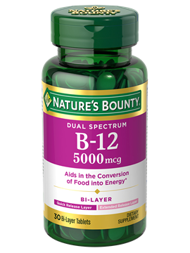 Nature's Bounty Vitamin B-12 5000 mcg 30 Tablets