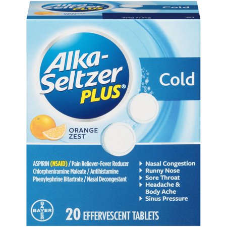 Alka-Seltzer Plus Medicina de Colegio, tabletas efervescentes de color naranja con ralladura