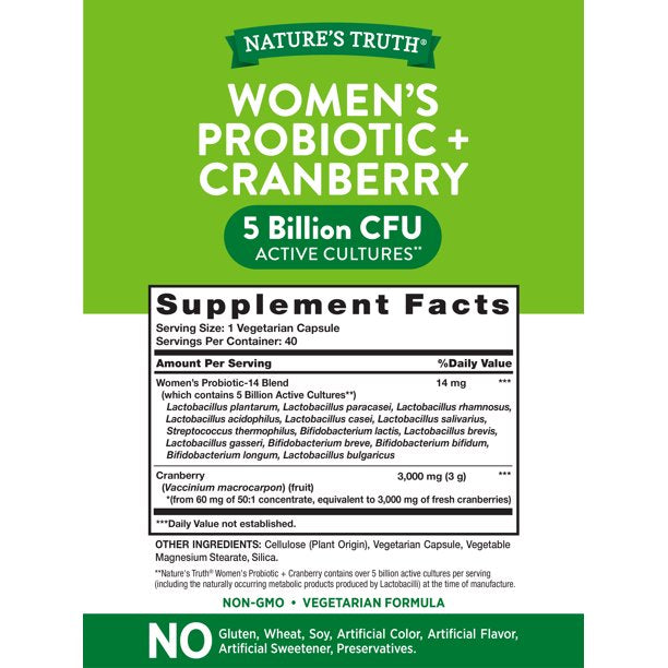 Nature's Truth Probiotic + Cranberry 40 Cápsulas vegetarianas