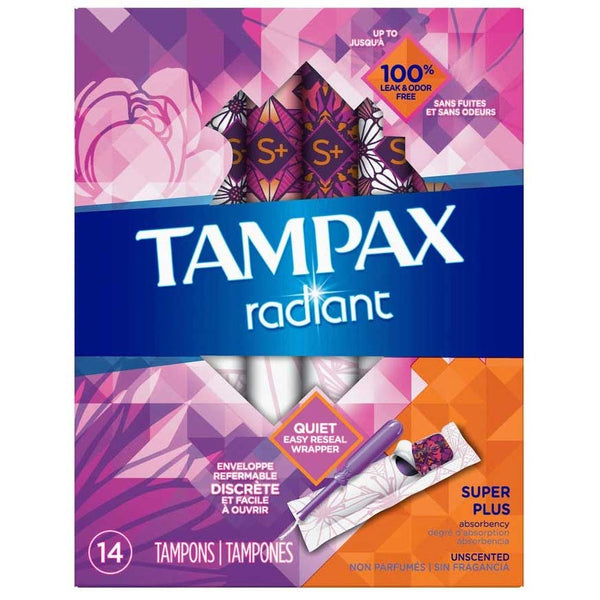 Tampax Radiant Tampons, Super Plus Absorbency, Unscented, 14 Count
