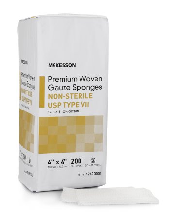 USP Tipo VII Sponge Sponge McKesson Cotton 12 capas 4 x 4 pulgadas cuadradas Nonteril