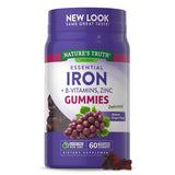 Nature's Truth Essential Iron + B-Vitamins Zinc Natural Grape 60 Vegan Gummies