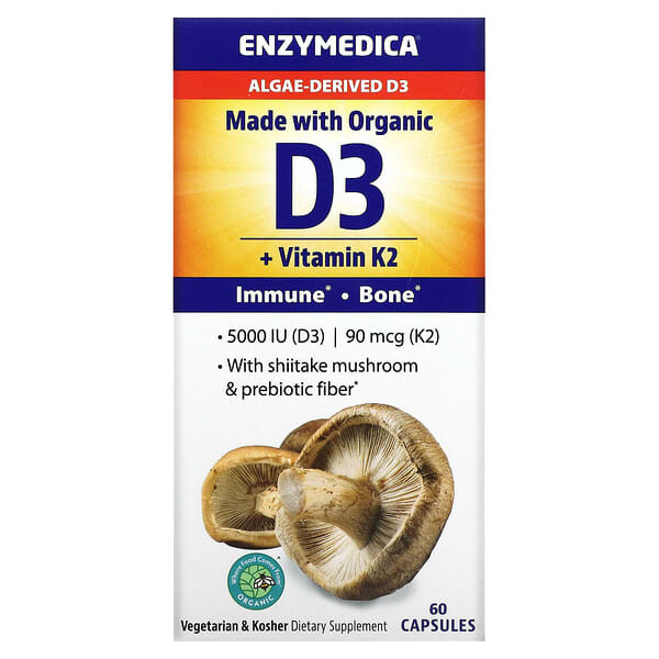 Enzymedica Vegan Organic D3 + Vitamin K2 60 Capsules