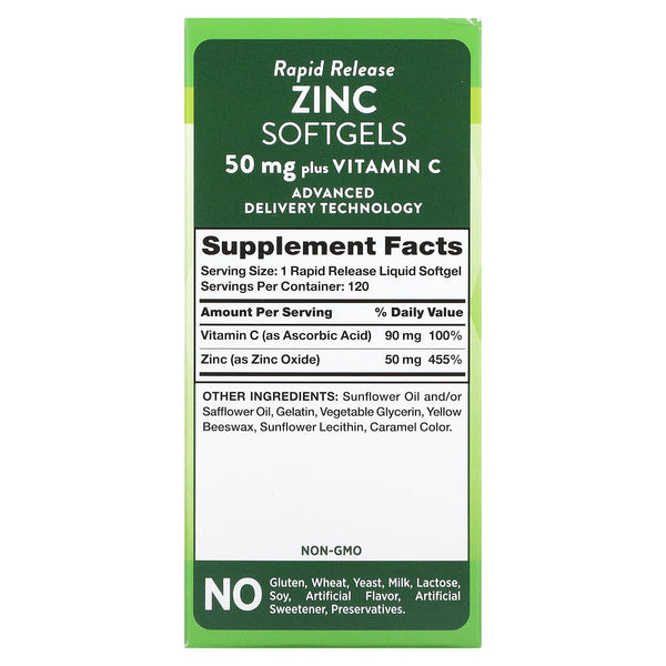 Nature's Truth Zinc with Vitamin C 50mg 120 Softgels