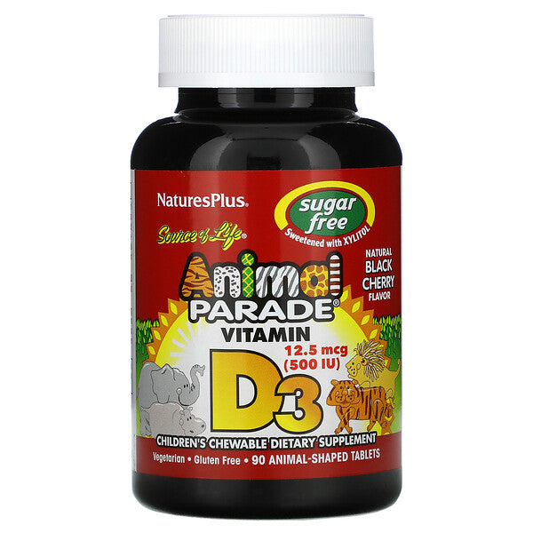 Nature's Plus Animal Parade Vitamina D3 500 Tabletas IU Natural Black Cherry