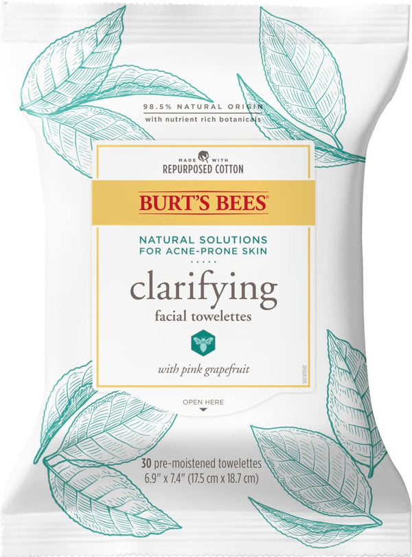 Burt's Bees Facial Acne Cleansing Towelettes Pink Grapefruit 30 ct