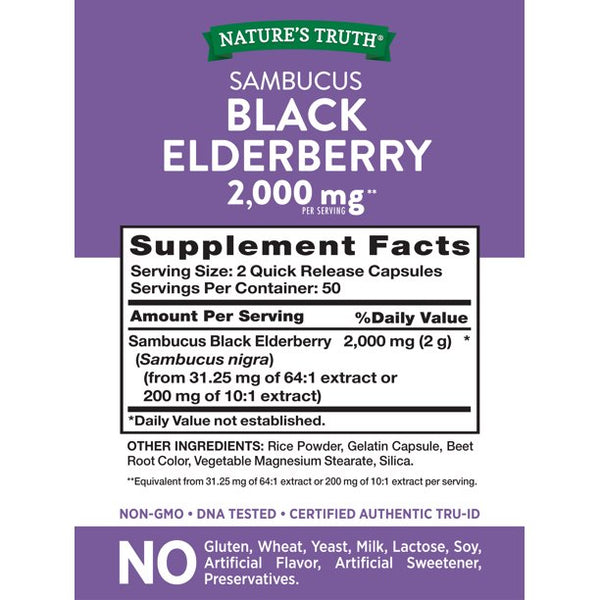 Nature's Truth Sambucus Black Elderberry 100 Cápsulas