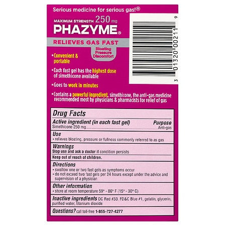 Phazyme Máxima resistencia al alivio de gas 250 mg Softgels