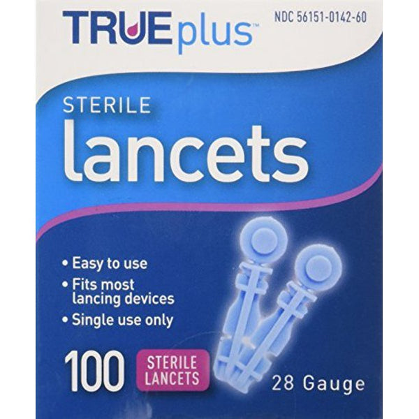 TRUEplus Sterile Diabetic Test Lancets 28 Gauge 100 Per Box
