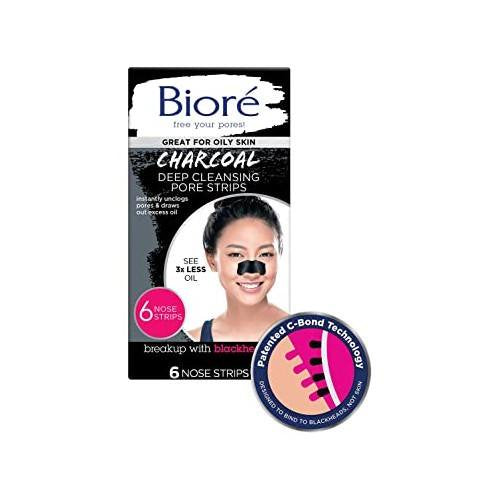 Biore Charcoal Deep Cleansing Pore Strips, Pack of 6.