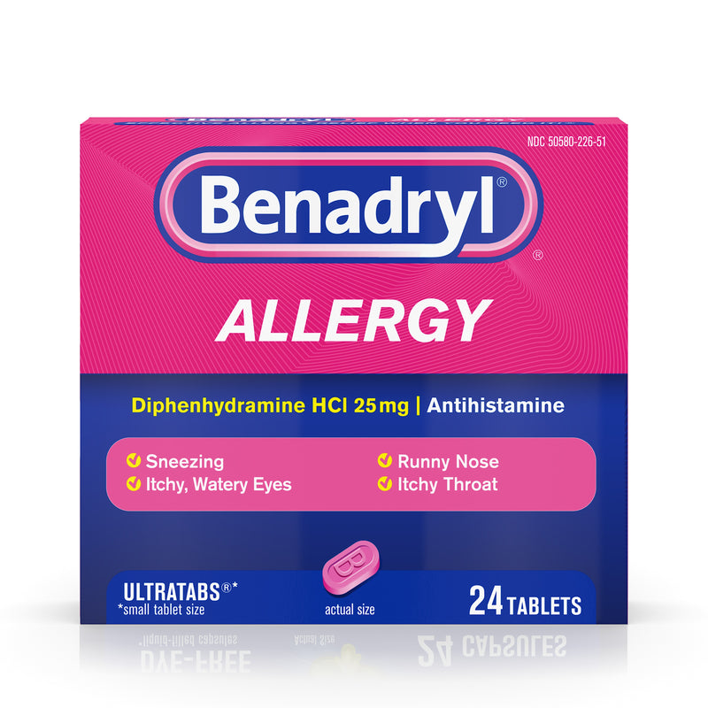 Benadryl Ultratabs Antihistamine Allergy Medicine Tablets, 24 ct