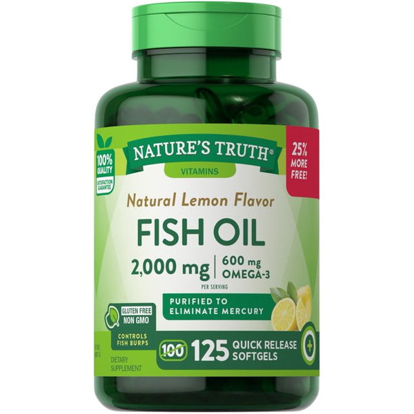 Nature's Truth Fish Oil 2,000mg with Omega-3 Natural Lemon 125 Softgels