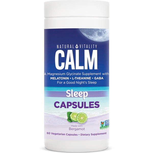 Natural Vitality Calm Sleep Capsules, Magnesium & Melatonin Supplement, 60 Ct