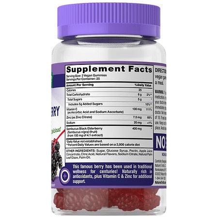 Nature's Truth Elderberry + Vitamina C Zinc Natural Berry Gommies 50CT