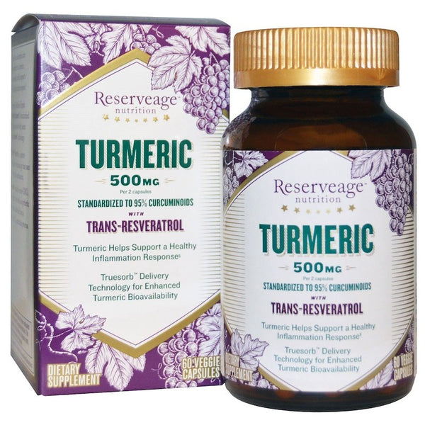 Reserveage Turmeric 500 Mg with Resveratrol Vegetable Capsules