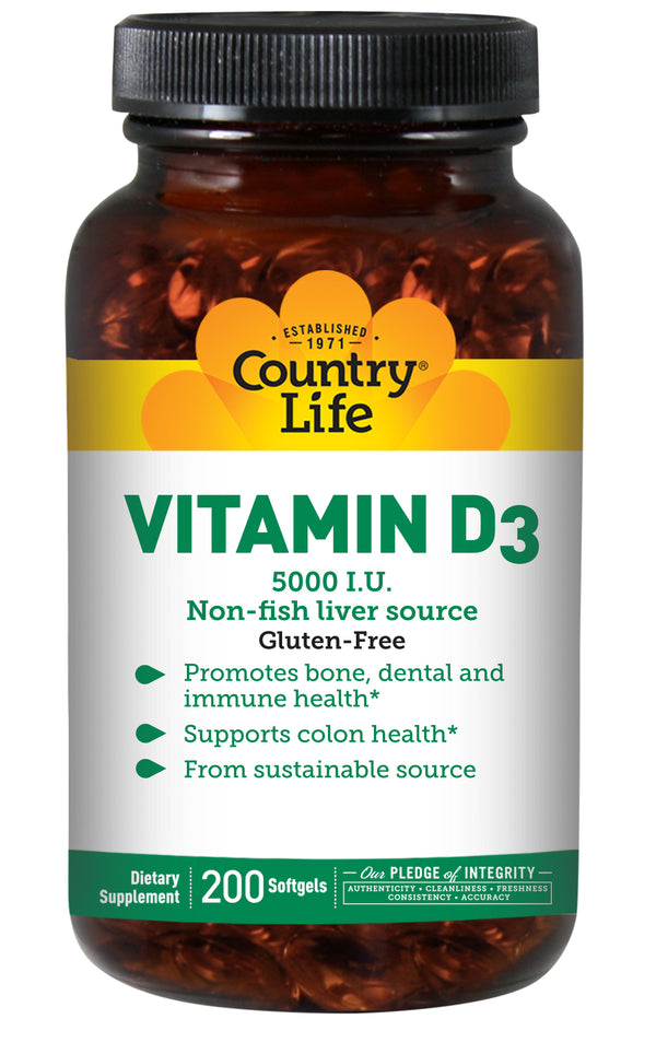 Country Life Vitamin D3 5000 I.U 200 Softgels