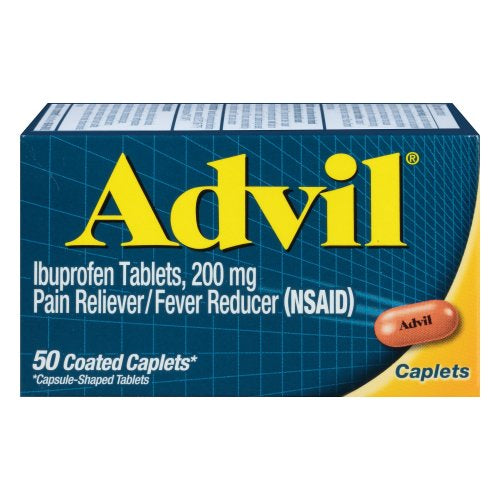 Advil Coated Caplets Pain Reliever and Fever Reducer, Ibuprofen 200mg, 50 Count