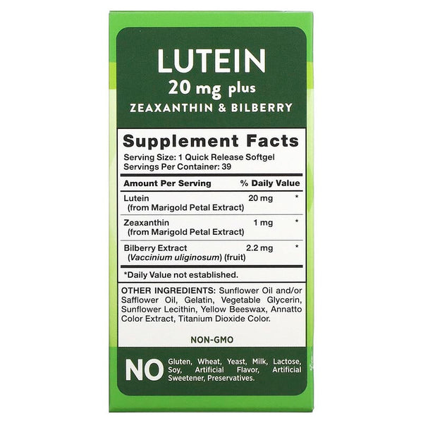 Nature's Truth, Lutein plus Zeaxanthin & Bilberry 20 mg 39 Softgels