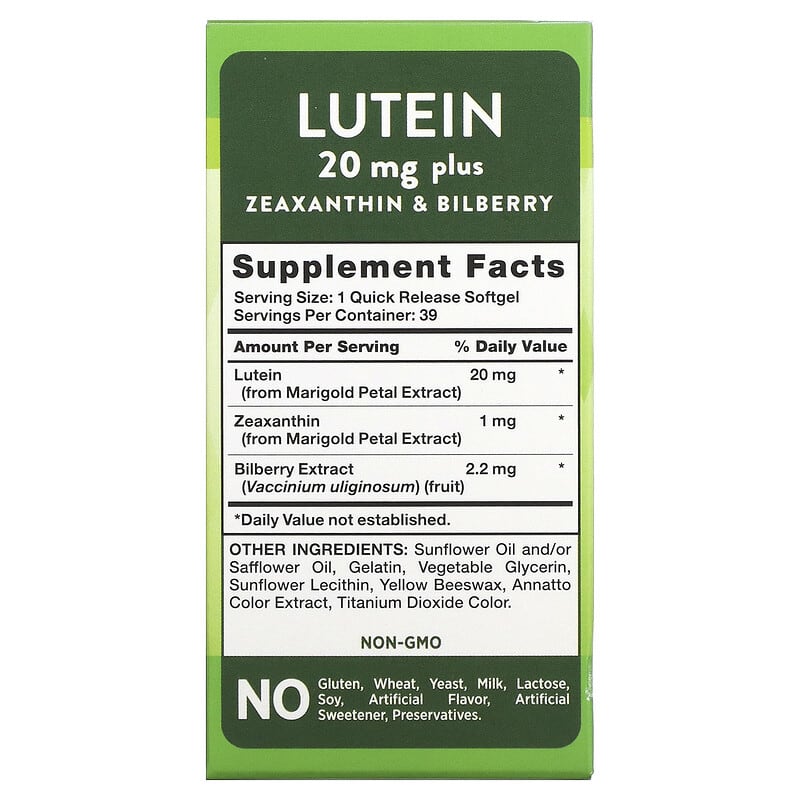 Nature's Truth, Lutein Plus Zeaxanthin & Bilberry 20 mg 39 Softgels