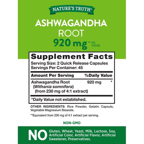 La verdad de la naturaleza Ashwagandha raíz 920 mg 90 cápsulas