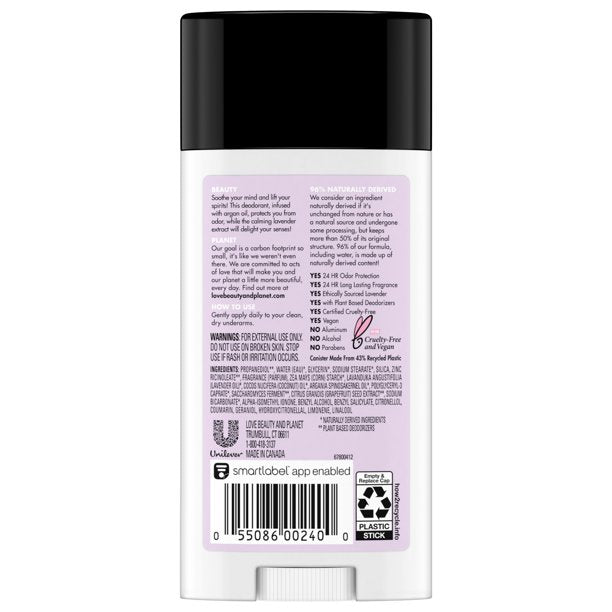 Love Beauty & Planet Argan Oil & Lavender Deodorant 2.95oz