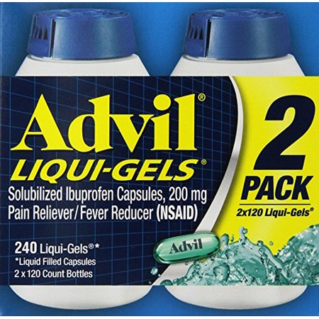 Advil Liquid gels, 200 mg. 240 Count. Two packs
