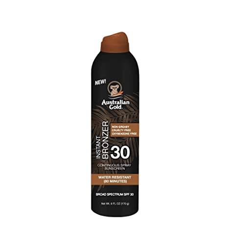 Australian Gold Continuous Spray Sunscreen with Instant Bronzer SPF 30, 6 Oz