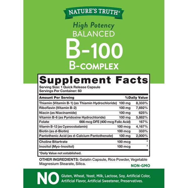 Nature's Truth Vitamin B Complex With B-100 60 Capsules