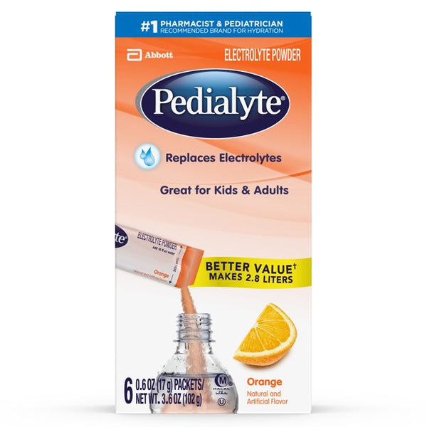 Abbott Pedialyte Rehydration Orange 6 Powder Packs 0.6Oz