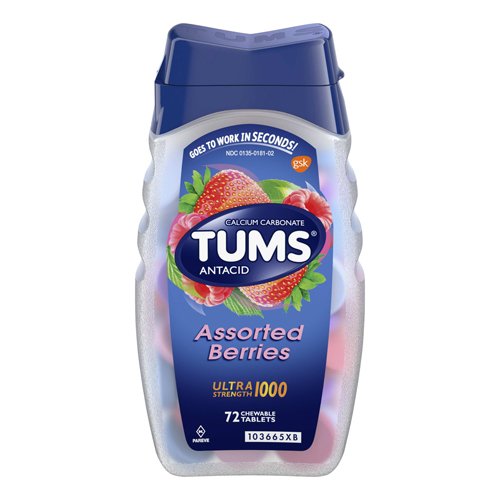Tums Antacid Chewable Tablets for Heartburn Relief, Ultra Strength Assorted Berries