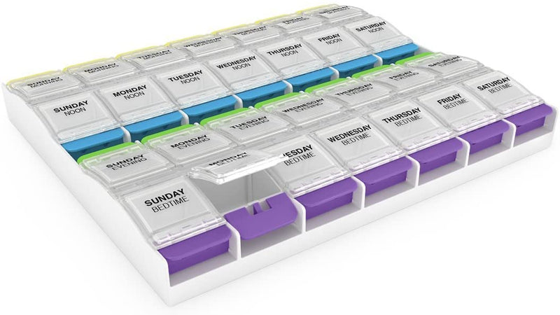 Ezy Dose Weekly (7-Day) Pill Organizer, Vitamin and Medicine Box, 2X-Large 4 Times a Day, Clear Lids