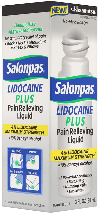 Salonpas Lidocaine 4% Plus 3 oz Roll On Pain Relief