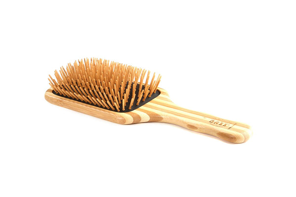 The Green Brush 18 Large Paddle Hairbrush with Bamboo Pins + Bamboo Handle