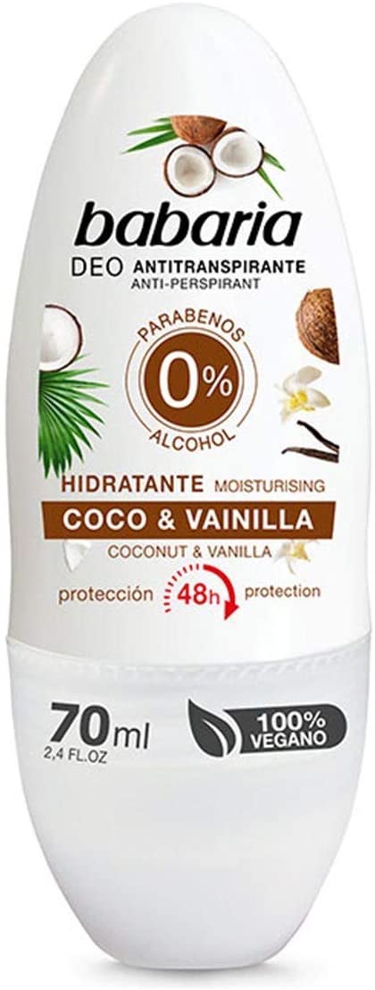 Babaria Deodorant Roll-On Coconut Vanilla Moisturizer 2.4Oz