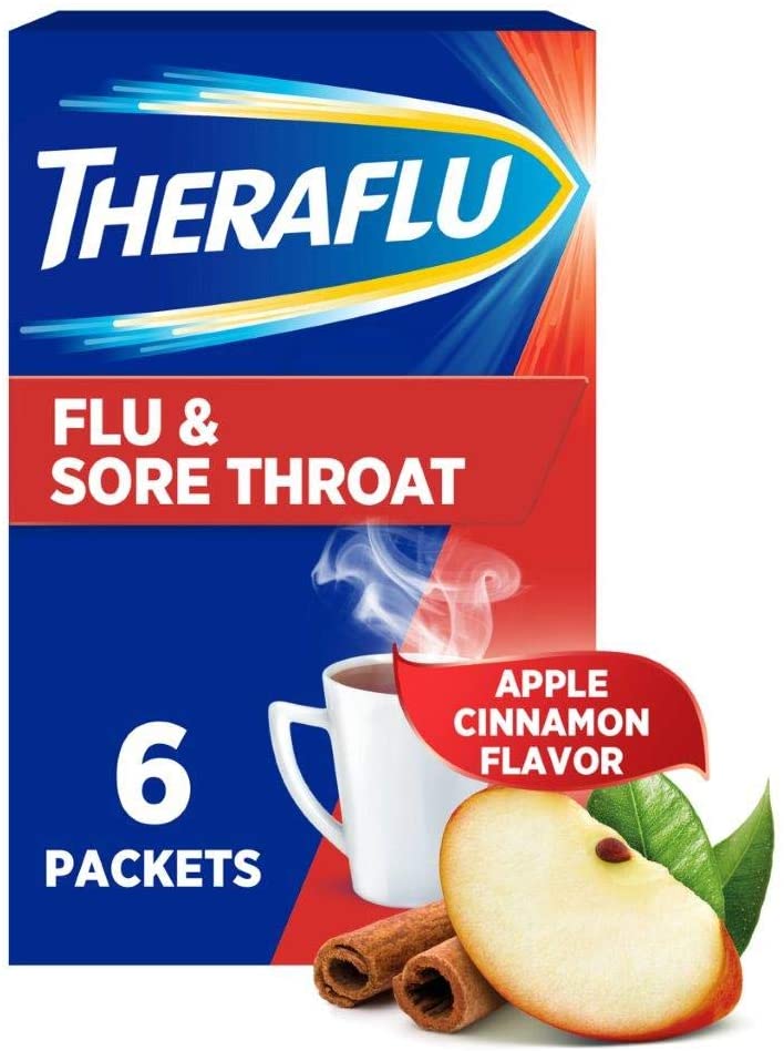 Theraflu Flu and Sore Throat Hot Liquid Powder, Apple Cinnamon Flavor