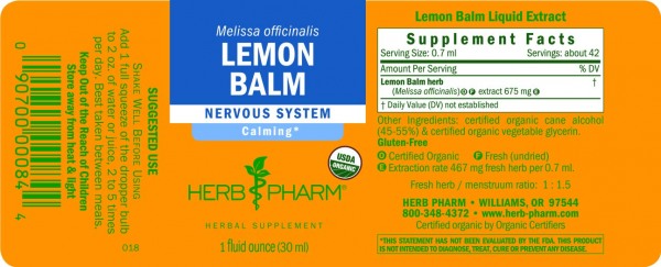 HERBS PHARM LEMON BALM 1 Oz