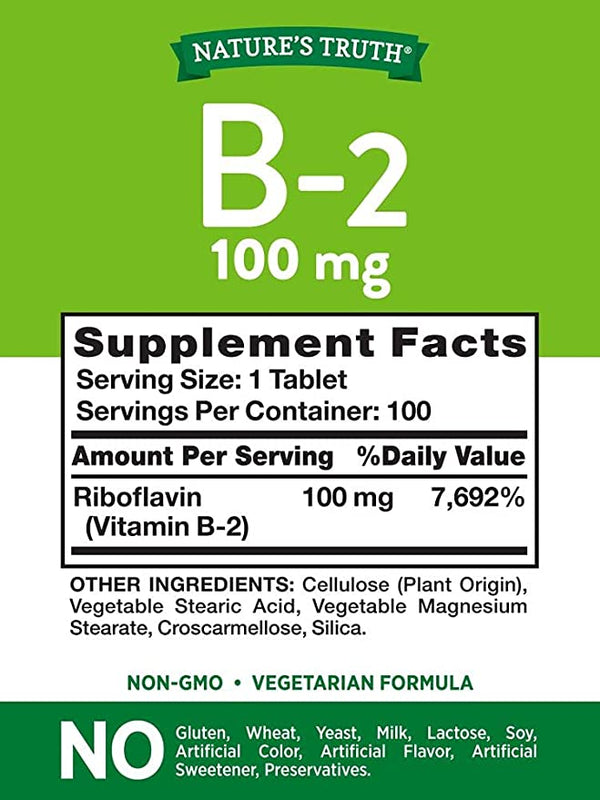 Nature's Truth Vitamin B-2 100mg 100 Tablets