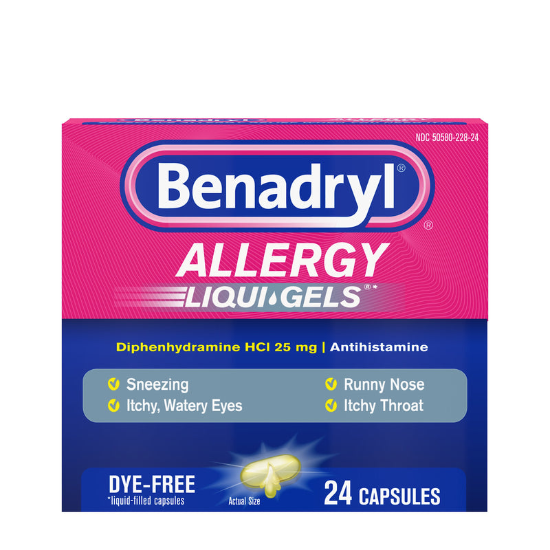 Benadryl Liqui-Gels Antihistamine Allergy Medicine, Dye Free, 24 ct