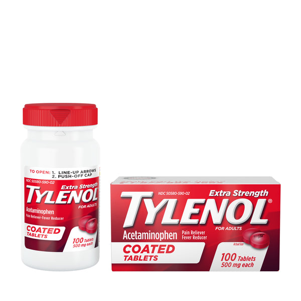 Tylenol Extra Strength 100 Coated Tablets with Acetaminophen 500mg