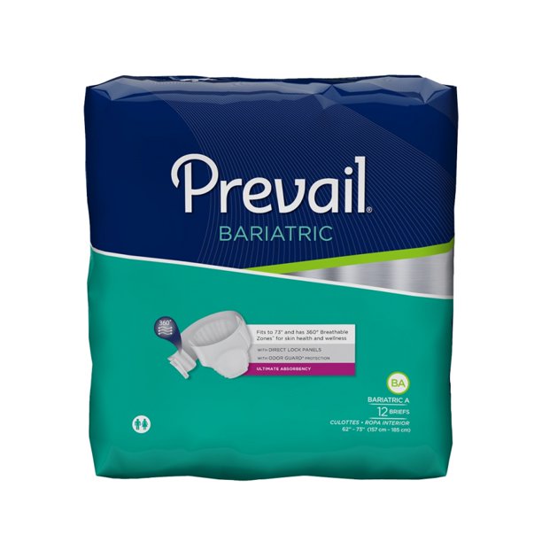 Prevail Adult Incontinent Brief Tab Closure 2X-Large Disposable Heavy Absorbency. 12 ea