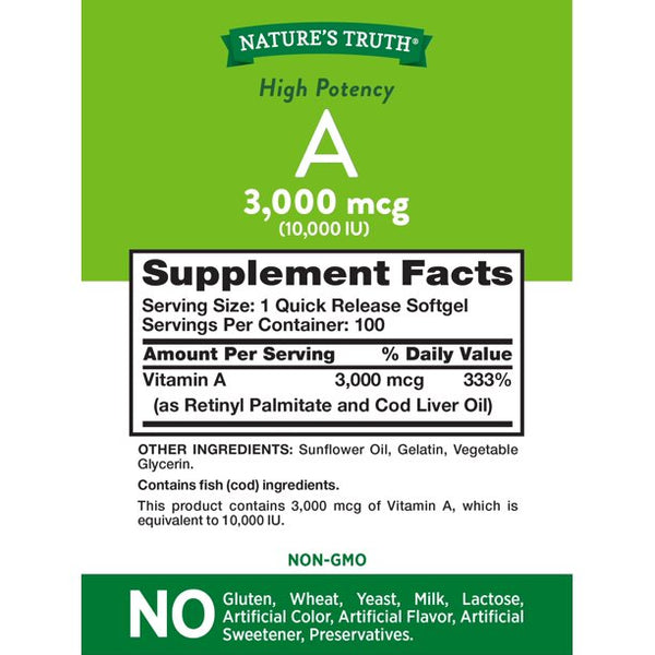 Nature's Truth Vitamin A 10,000 Iu 100 Quick Release Softgels