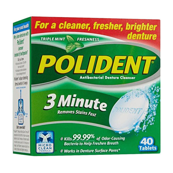 Polident 3 Minute, Antibacterial Denture Cleanser Triple Mint Freshness 40 tablets